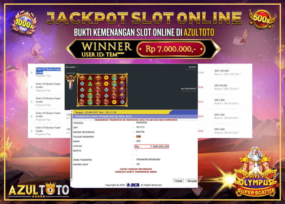JACKPOT SLOT GATES OF OLYMPUS SUPER SCATTER RP.7.000.000,- LUNAS DI AZULTOTO!