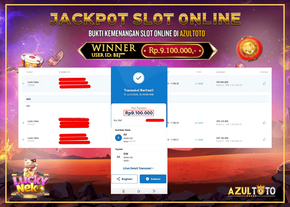 JACKPOT SLOT LUCKY NECKO RP.9.100 000.00,- LUNAS DI AZULTOTO!