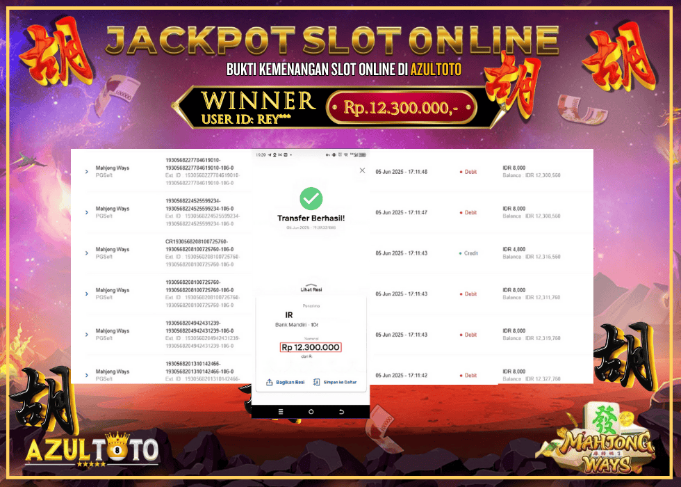JACKPOT SLOT MAHJONG WAYS RP.12.300.000,- LUNAS DI AZULTOTO!