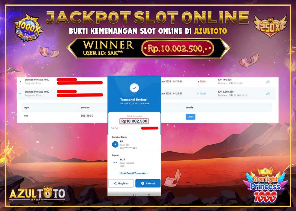 JACKPOT SLOT STARLIGHT PRINCESS RP.10.002.500,- LUNAS DI AZULTOTO!