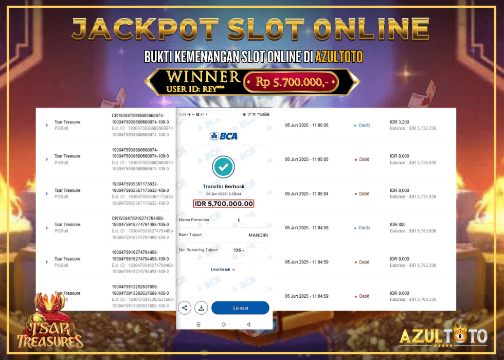 JACKPOT SLOT TSAR TREASURES  RP.5.700.000,- LUNAS DI AZULTOTO!