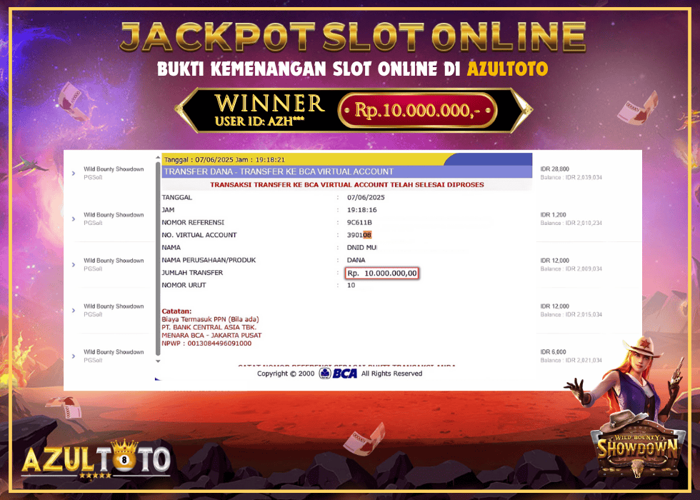 JACKPOT SLOT WILD BOUNTY SHOWDOWN RP.10.000.000,- LUNAS DI AZULTOTO!