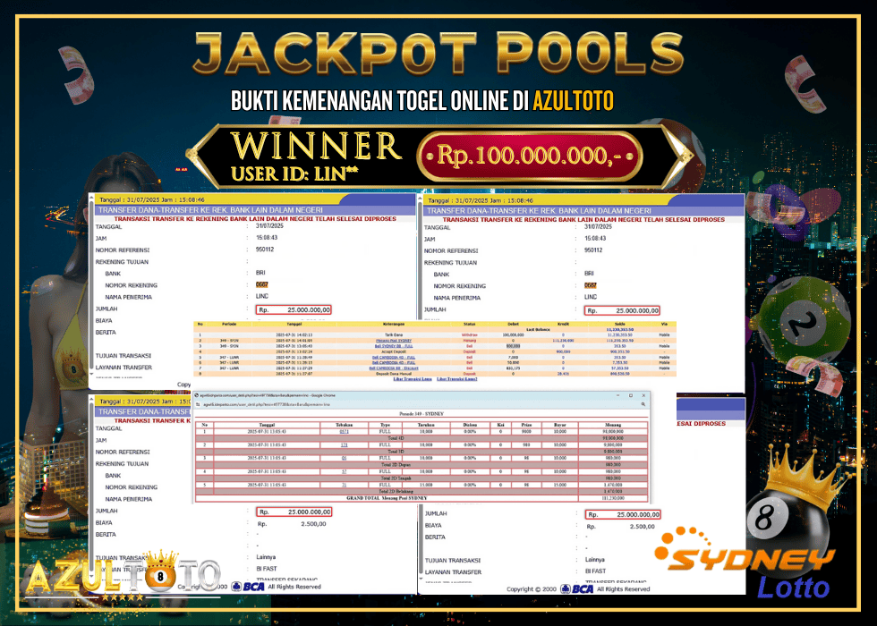 JACKPOT TOGEL SYDNEY LOTTO  RP.100.000.000,- LUNAS DI AZULTOTO!