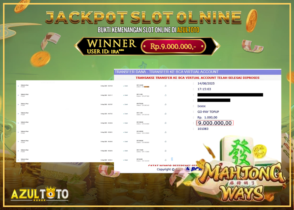 JACKPOT SLOT MAHJONG WAYS RP.9.000.000,- LUNAS DI AZULTOTO!