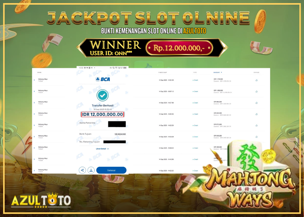 JACKPOT SLOT MAHJONG WAYS RP.12.000.000,- LUNAS DI AZULTOTO!