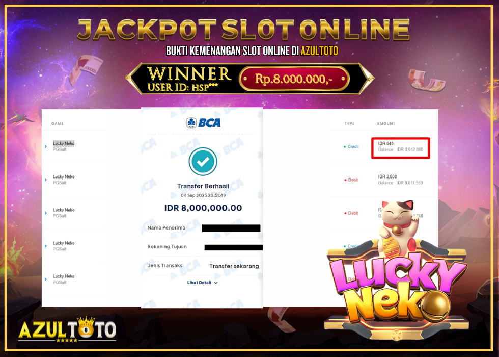 JACKPOT SLOT LUCKY NECKO RP.8.000 000.00,- LUNAS DI AZULTOTO!