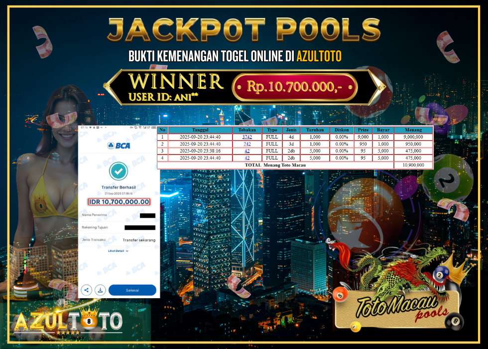 JACKPOT TOGEL TOTOMACAU  RP.10.700.000,- LUNAS DI AZULTOTO!