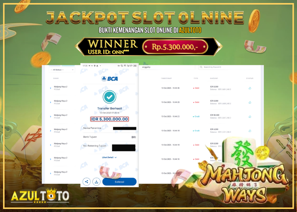 JACKPOT SLOT MAHJONG WAYS RP.5.300.000,- LUNAS DI AZULTOTO!