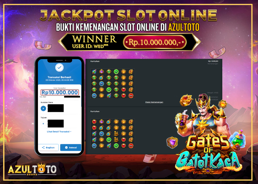 JACKPOT SLOT GATES OF GATOT KACA 1000 RP.10.000.000,- LUNAS DI AZULTOTO!