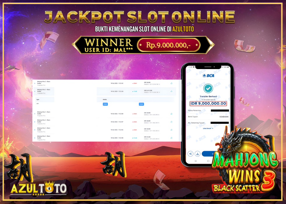 JACKPOT SLOT MAHJONG WINS 3 RP.18.406.500,- LUNAS DI AZULTOTO!