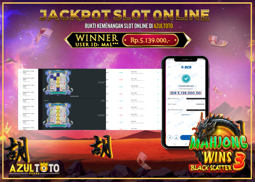 JACKPOT SLOT MAHJONG WINS 3 RP.5.139.000,- LUNAS DI AZULTOTO!