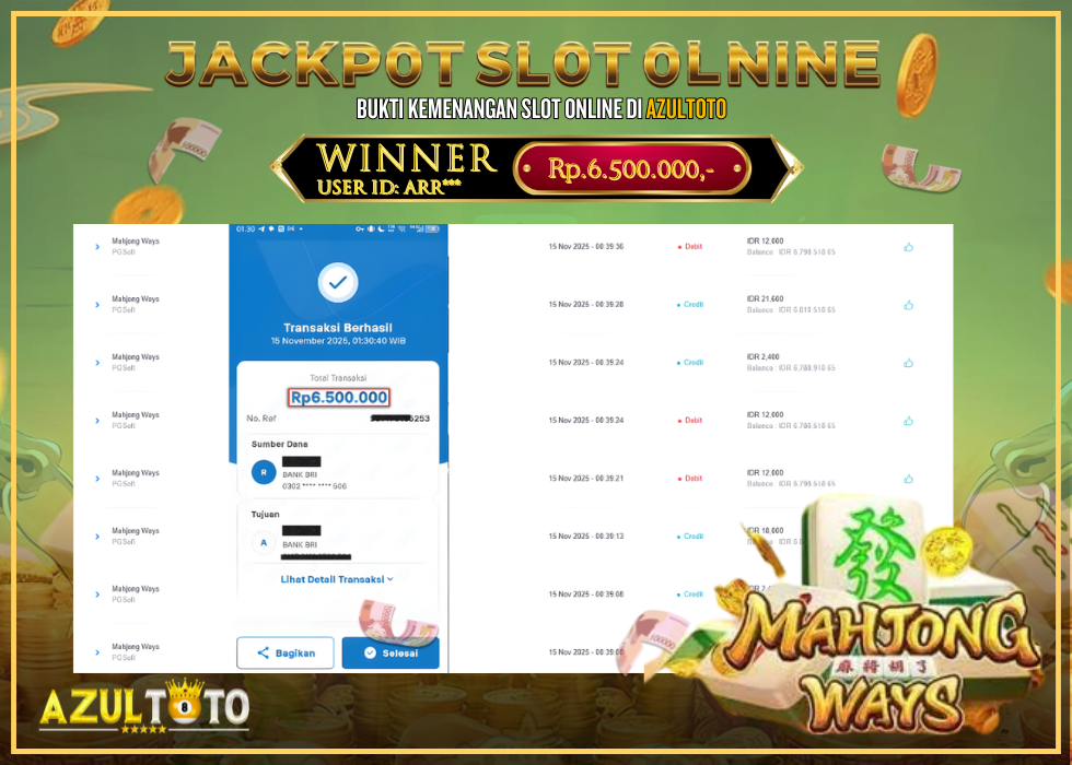JACKPOT SLOT MAHJONG WAYS RP.6.500.000,- LUNAS DI AZULTOTO!