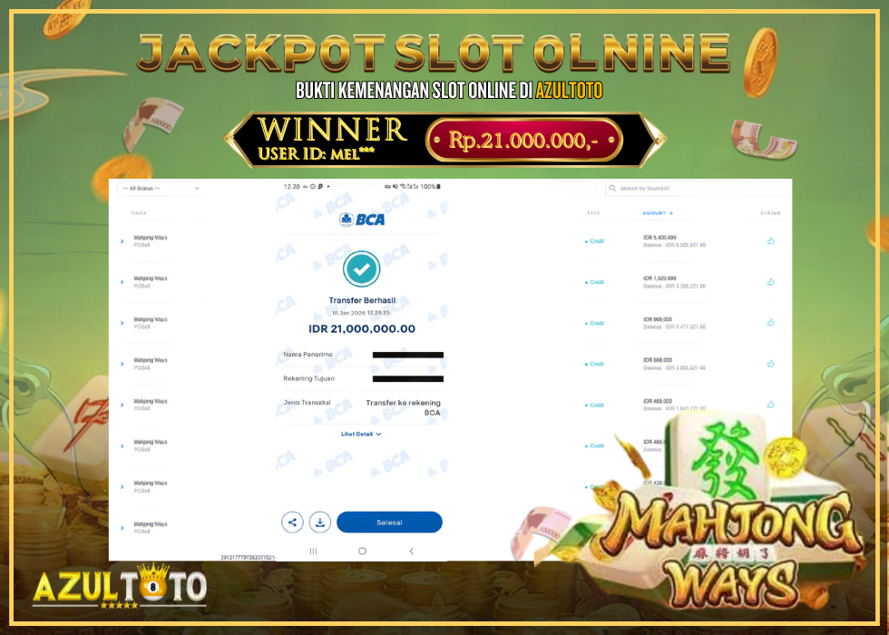 JACKPOT SLOT MAHJONG WAYS RP.21.000.000,- LUNAS DI AZULTOTO!