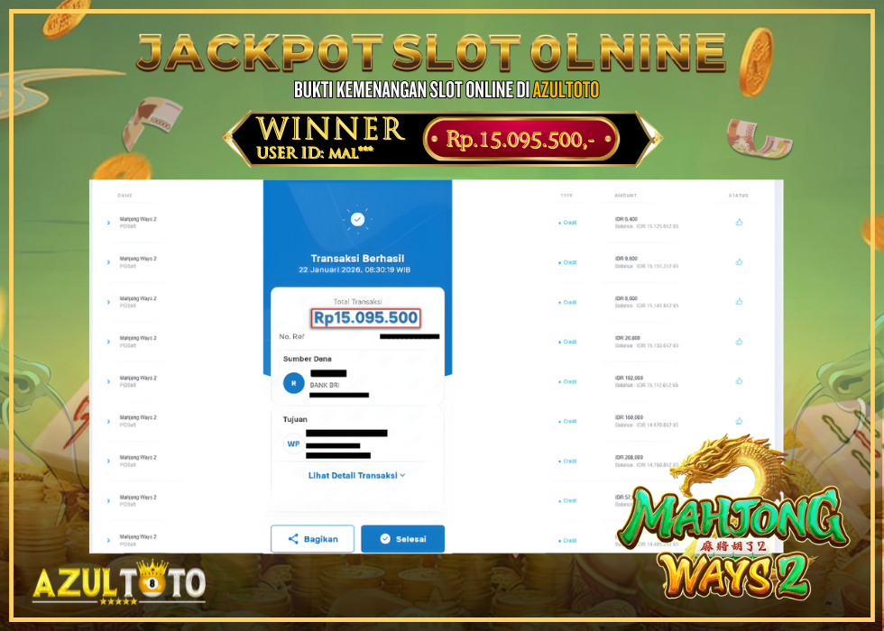 JACKPOT SLOT MAHJONG WAYS 2 RP.15.095.500,- LUNAS DI AZULTOTO!