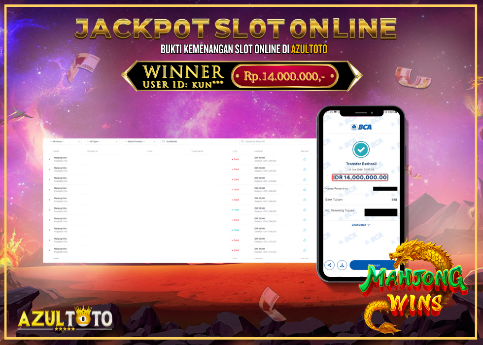 JACKPOT SLOT MAHJONG WINS RP.14.000.000,- LUNAS DI AZULTOTO!