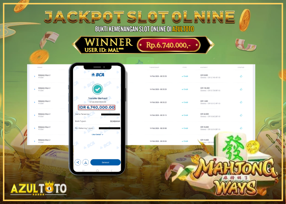 JACKPOT SLOT MAHJONG WAYS  RP.6.740.000,- LUNAS DI AZULTOTO!