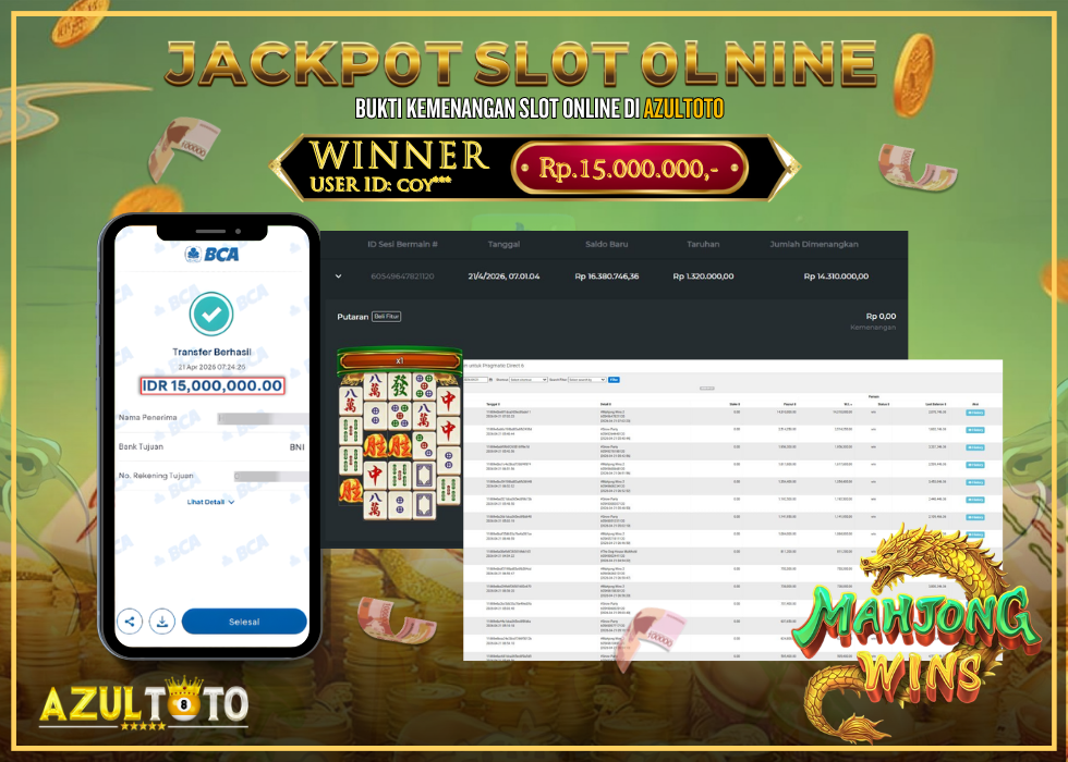 JACKPOT SLOT MAHJONG WINS 2 RP.15.000.000,- LUNAS DI AZULTOTO!