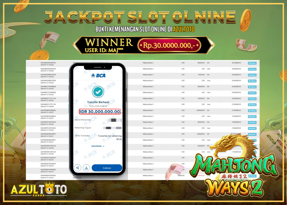 JACKPOT SLOT MAHJONG WAYS 2 RP.30.000.000,- LUNAS DI AZULTOTO!