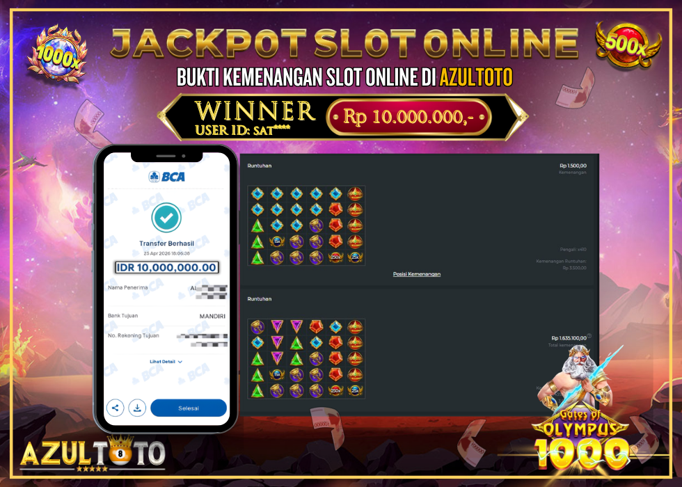 JACKPOT SLOT 𝐺𝐴𝑇𝐸𝑆 𝑂𝐹 𝑂𝐿𝑌𝑀𝑃𝑈𝑆 𝟷𝟶𝟶𝟶 RP.10.000.000,- LUNAS DI AZULTOTO!