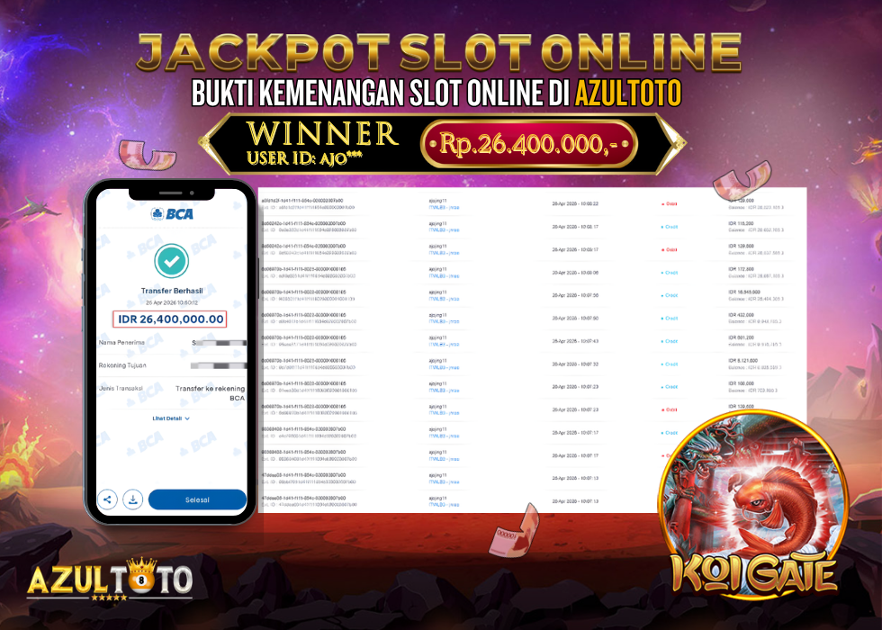 JACKPOT SLOT 𝐾𝑂𝐼 𝐺𝐴𝑇𝐸 𝐿𝐸𝑉𝐸𝐿 𝑈𝑃 RP.26.400.000,- LUNAS DI AZULTOTO!