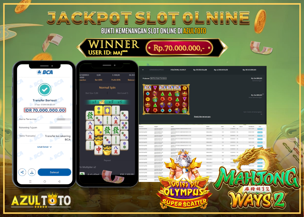 JACKPOT SLOT 𝑀𝐴𝐻𝐽𝑂𝑁𝐺 𝑊𝐴𝑌𝑆 2 &  𝐺𝐴𝑇𝐸𝑆 𝑂𝐹 𝑂𝐿𝑌𝑀𝑃𝑈𝑆 𝑆𝑈𝑃𝐸𝑅 𝑆𝐶𝐴𝑇𝑇𝐸𝑅 RP.70.000.000,- LUNAS DI AZULTOTO!