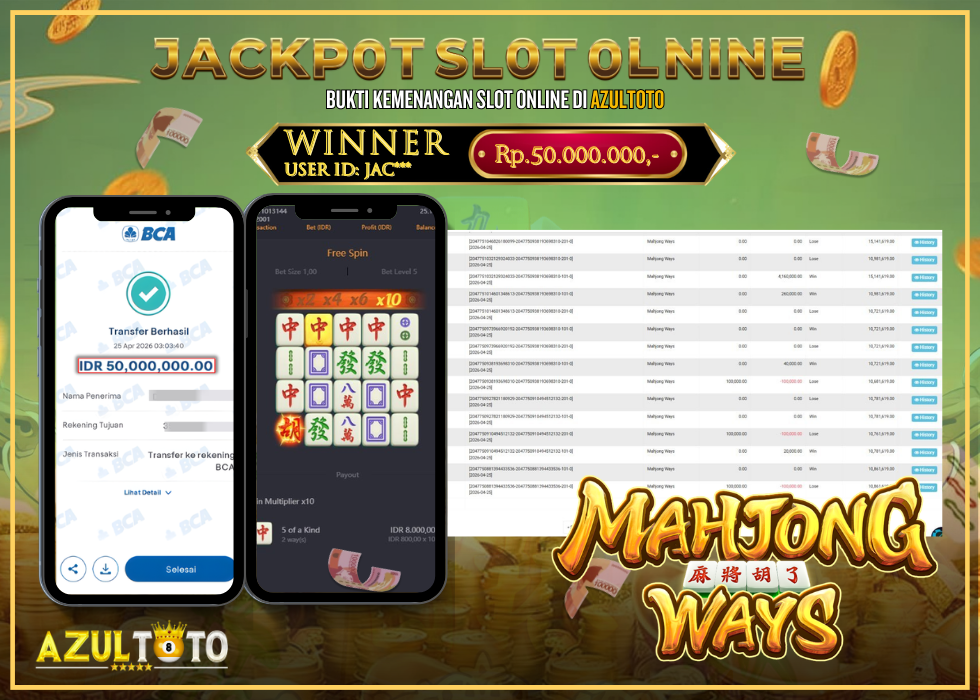 JACKPOT SLOT 𝑀𝐴𝐻𝐽𝑂𝑁𝐺 𝑊𝐴𝑌𝑆 RP.50.000.000,- LUNAS DI AZULTOTO!