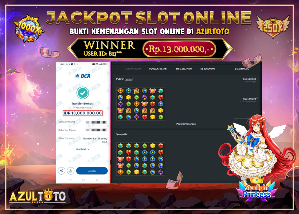 JACKPOT SLOT STARLIGHT PRINCESS RP.13.000.000,- LUNAS DI AZULTOTO!