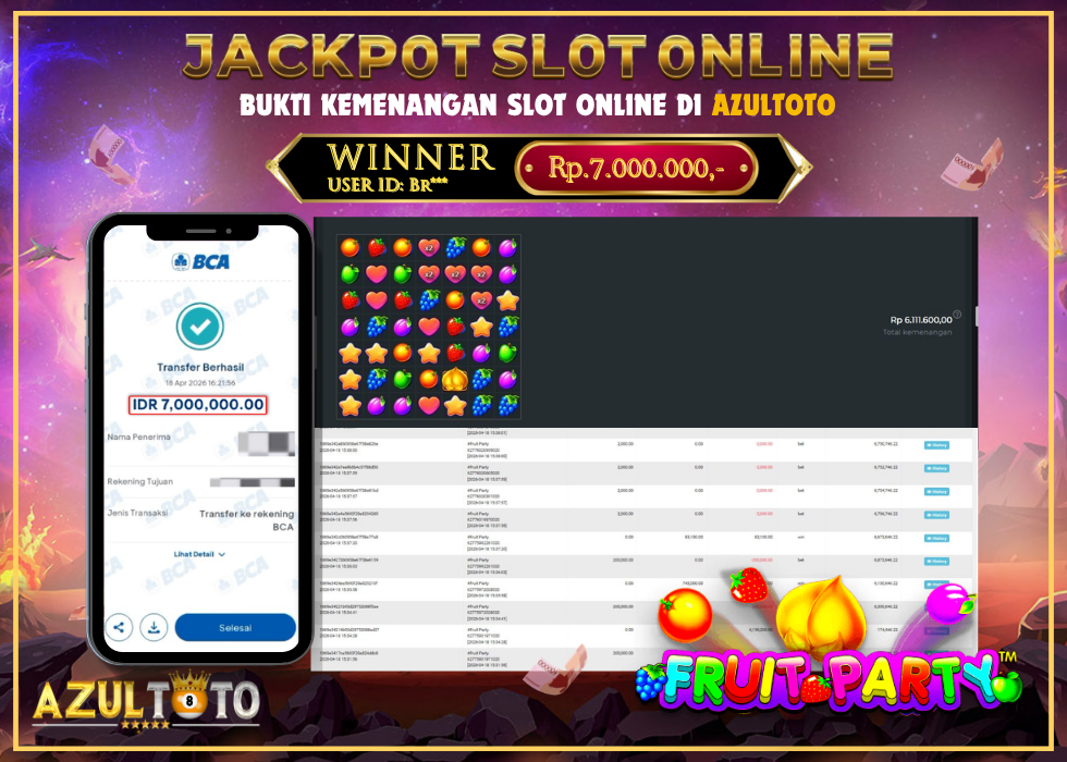 JACKPOT SLOT FRUIT PARTY RP.7.000.000,- LUNAS DI AZULTOTO!