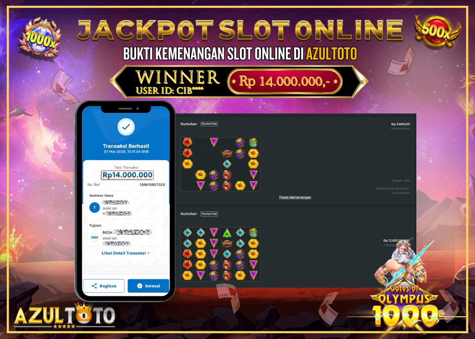 JACKPOT SLOT 𝐺𝐴𝑇𝐸𝑆 𝑂𝐹 𝑂𝐿𝑌𝑀𝑃𝑈𝑆 RP.14.000.000,- LUNAS DI AZULTOTO!