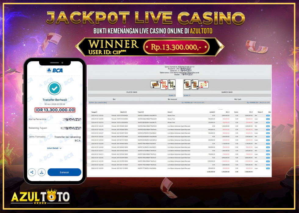 JACKPOT LIVE CASINO 𝑃𝑃 𝐿𝐼𝑉𝐸 𝐷𝐸𝐴𝐿𝐸𝑅 RP.13.300.000,- LUNAS DI AZULTOTO!